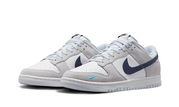 Nike Dunk Low White Gray Navy Aqua Mini Swoosh
